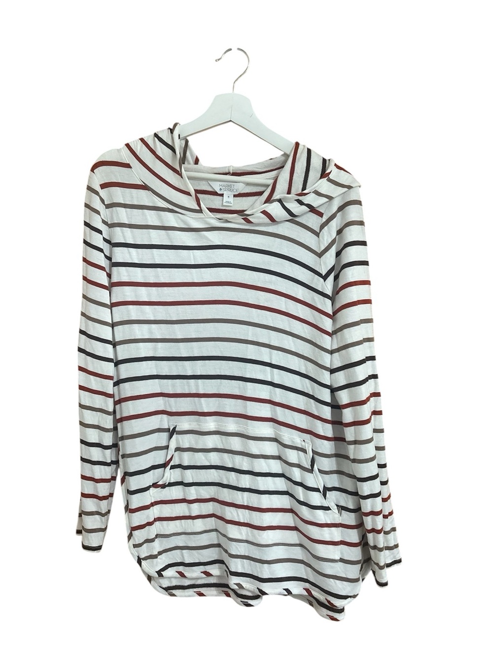 Market & Spruce Size XL White Striped Long-Sleeve Hooded Shirt